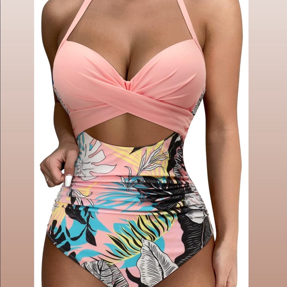 SUUKSESS Women Wrap Cut Out One Piece Swimsuit High Waisted